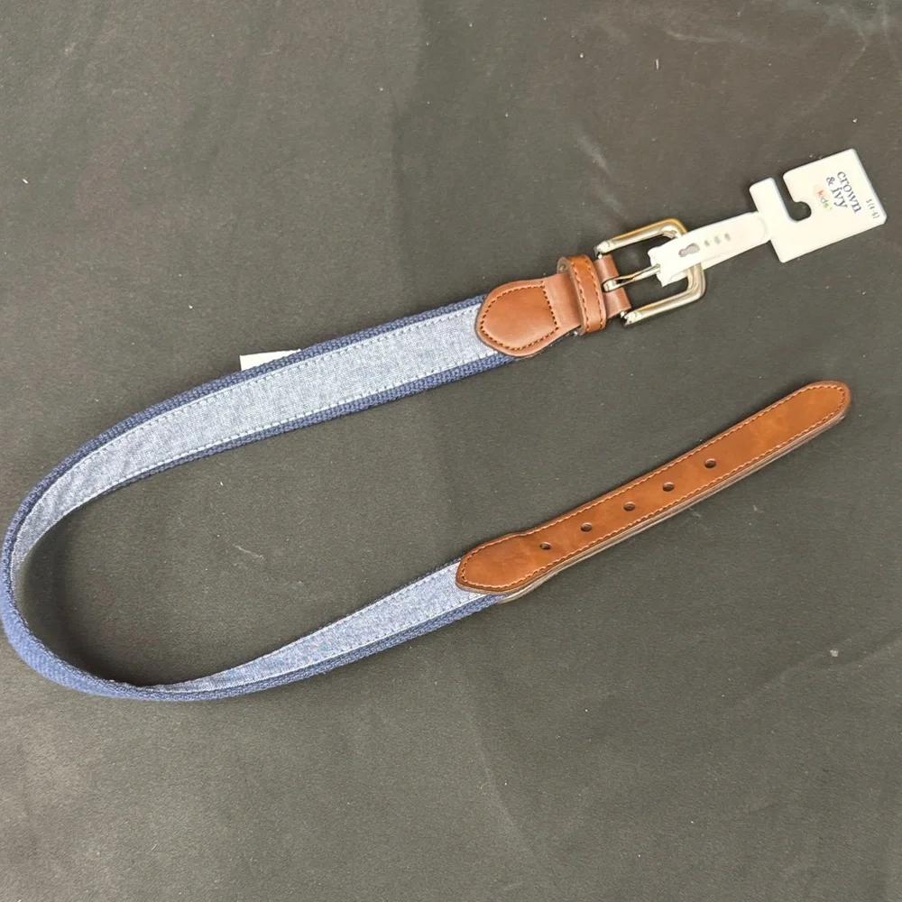 Crown & Ivy Kids Navy Blue and Brown Belt with Silver Buckle size small 4-6 new